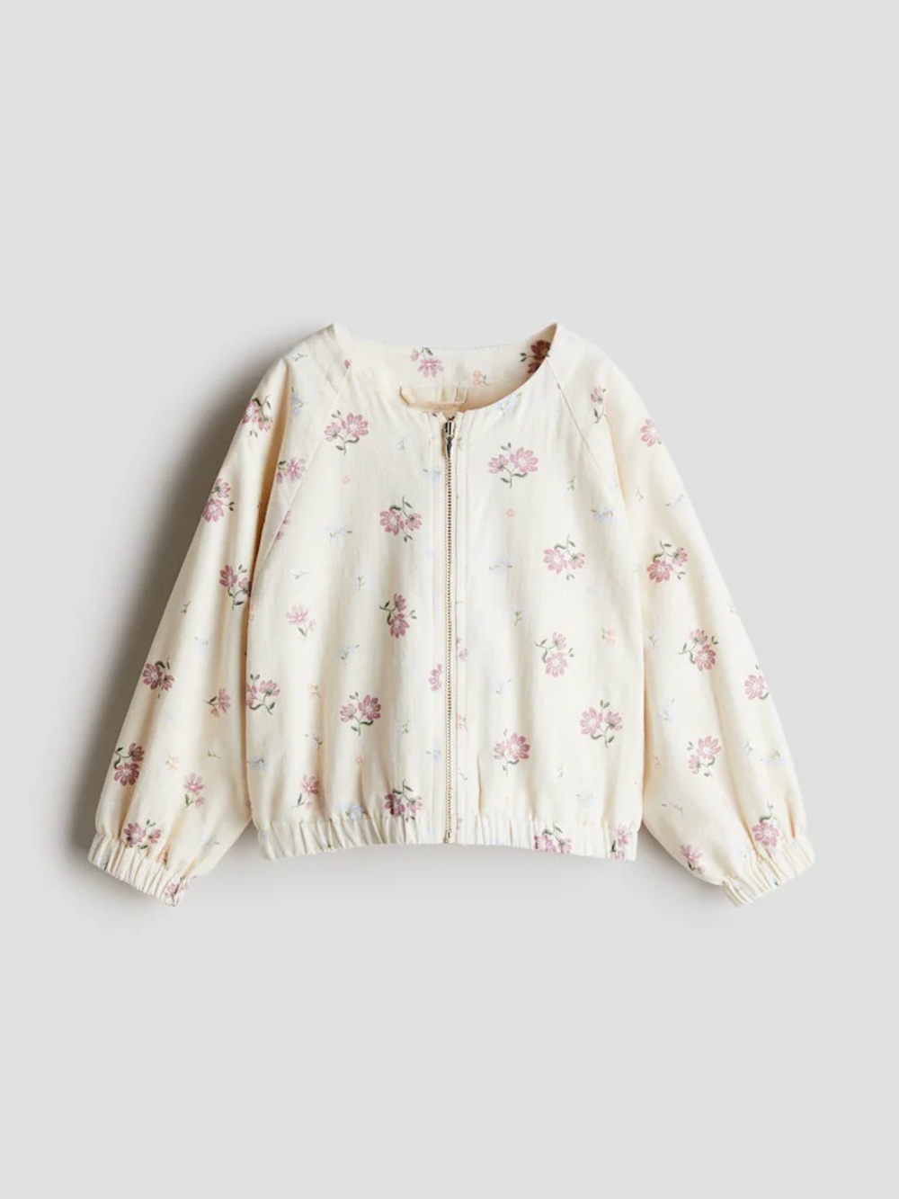 H&M Cream Floral Zip Bomber Jacket with Pink Blossoms